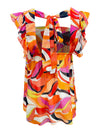 Retro Geo-Print Halter Top with Ruffle Sleeves – Bold Summer Fashion