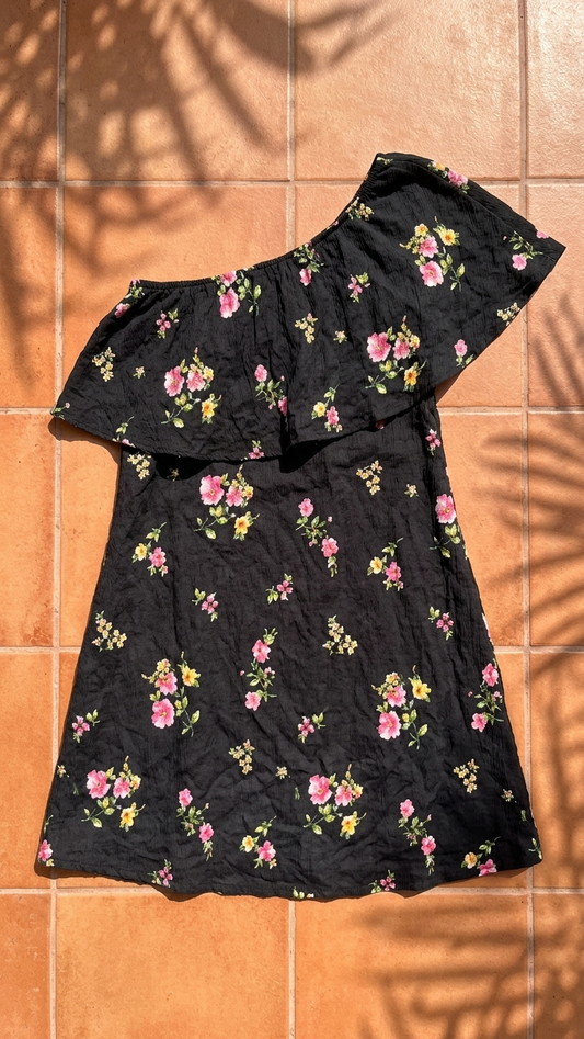 Black One Shoulder Floral Dress
