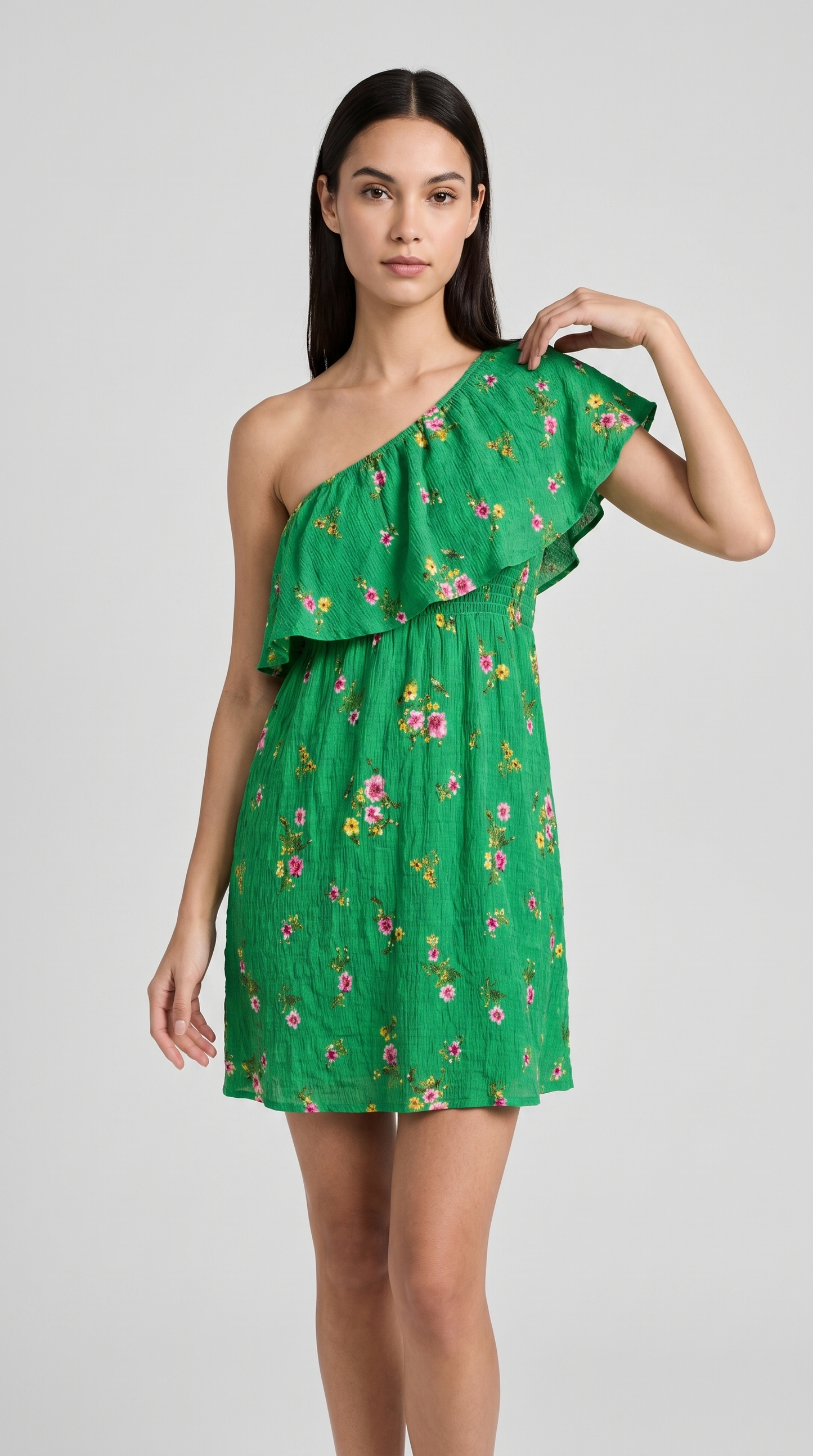 Black One Shoulder Floral Dress
