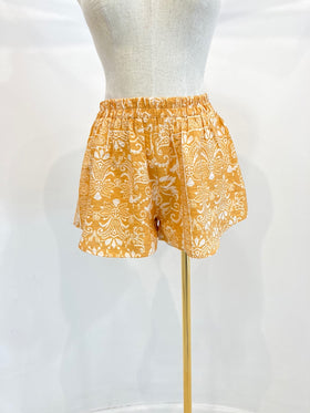 Women's Floral Kimono Set - Lightweight Mustard Kimono with Matching Shorts