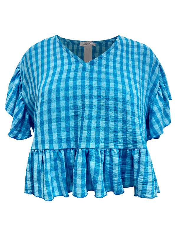 Short Sleeve Ruffle Hem Top with Relaxed Fit