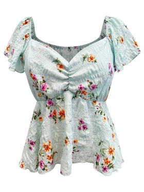 Floral Smocked Peplum Blouse with Cap Sleeves