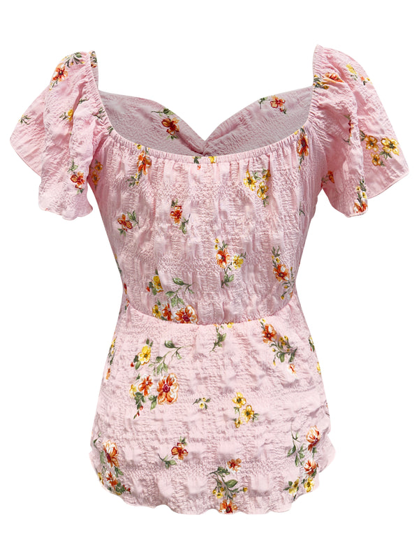 Floral Smocked Peplum Blouse with Cap Sleeves