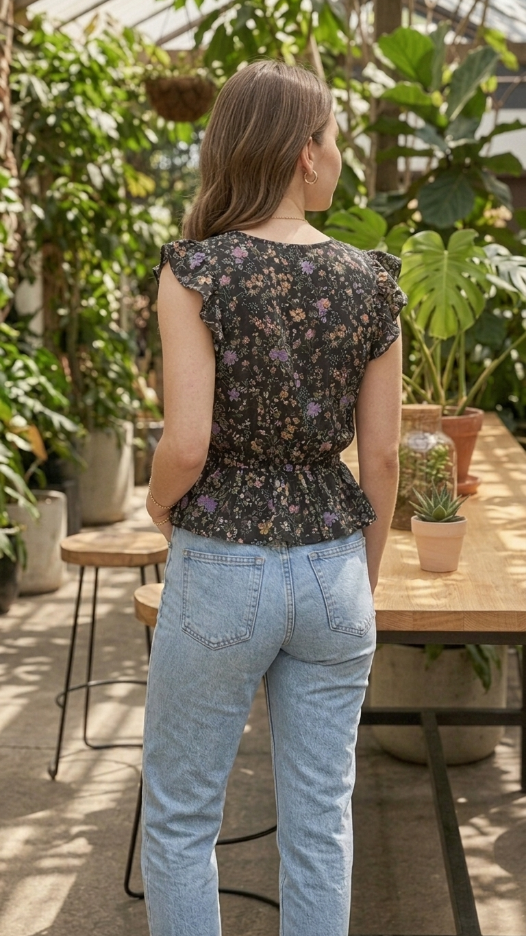 White Floral Ruffle Top