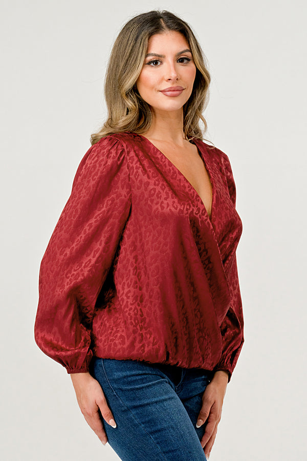 Leopard Print V-Neck Wrap Blouse