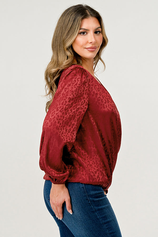 Leopard Print V-Neck Wrap Blouse