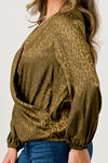 Leopard Print V-Neck Wrap Blouse