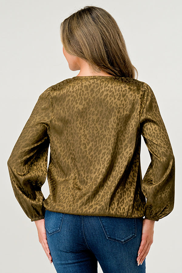 Leopard Print V-Neck Wrap Blouse