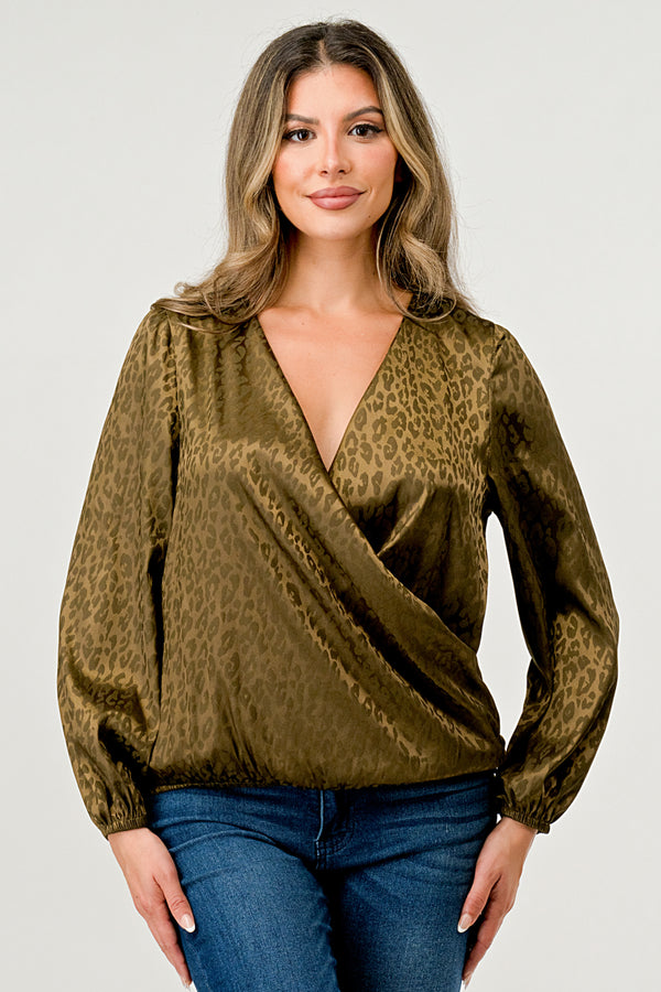 Leopard Print V-Neck Wrap Blouse