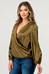 Leopard Print V-Neck Wrap Blouse