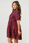 Floral Print Tiered Dress with Puff Sleeves - Button-Down Casual Summer Dress