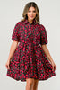 Floral Print Tiered Dress with Puff Sleeves - Button-Down Casual Summer Dress