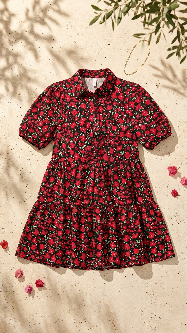 Black Printed Puff Sleeve Dress