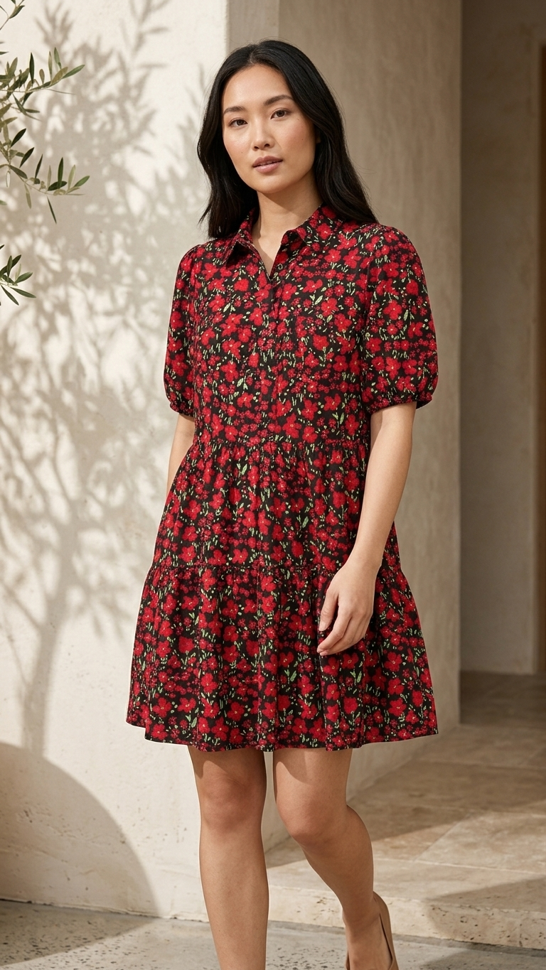 Black Printed Puff Sleeve Dress