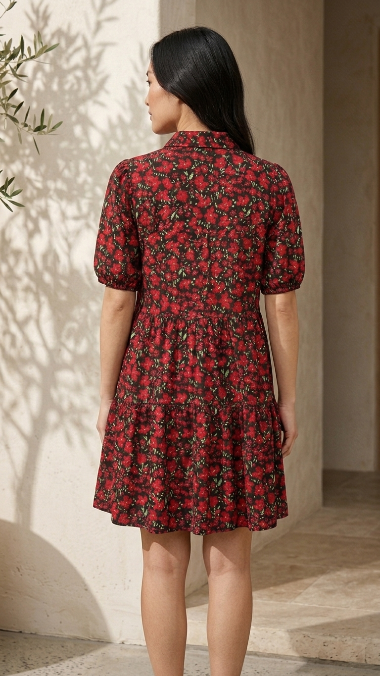 Fuchsia Printed Puff Sleeve Dress