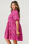 Floral Print Tiered Dress with Puff Sleeves - Button-Down Casual Summer Dress