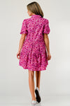 Floral Print Tiered Dress with Puff Sleeves - Button-Down Casual Summer Dress