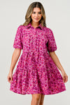 Floral Print Tiered Dress with Puff Sleeves - Button-Down Casual Summer Dress