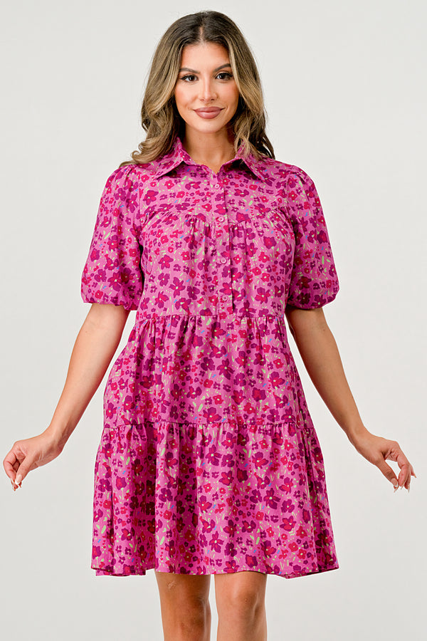 Floral Print Tiered Dress with Puff Sleeves - Button-Down Casual Summe | MILEY + MOLLY Floral Print Tiered Dress with Puff Sleeves - Button-Down Casual Summe | MILEY + MOLLY