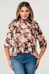 Floral High-Neck Ruffle Blouse