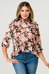 Floral High-Neck Ruffle Blouse