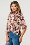 Floral High-Neck Ruffle Blouse