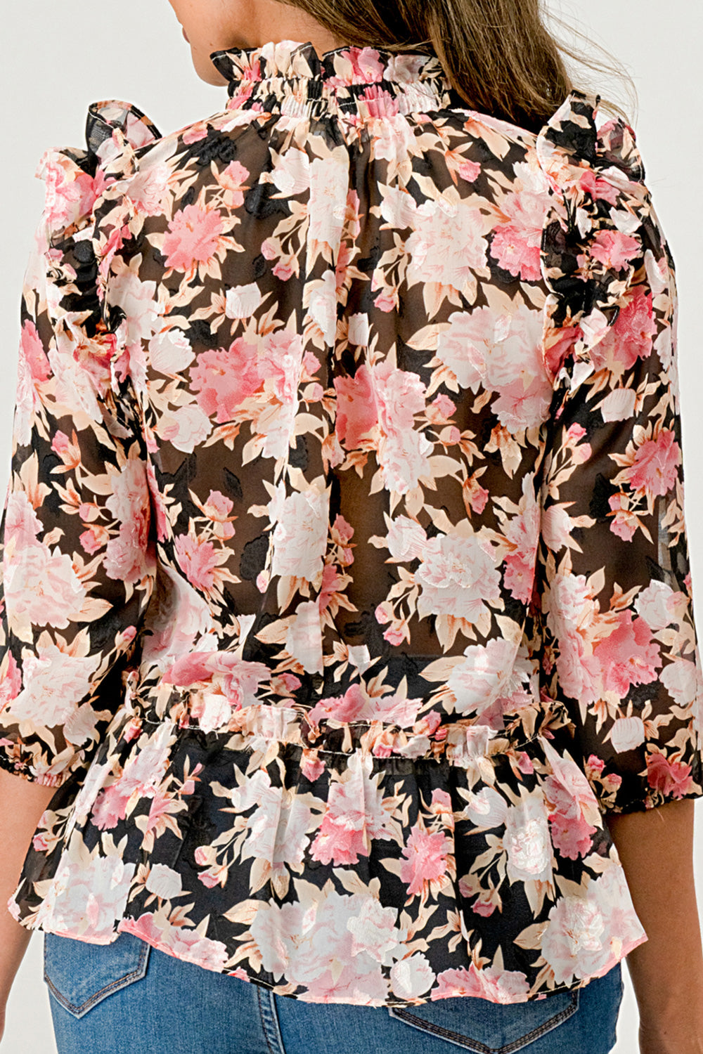 Black Floral Mock Neck Top