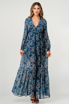 Maxi Dress with Long Sleeves and Side Slit