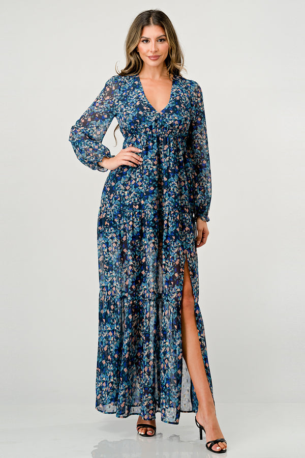 Maxi Dress with Long Sleeves and Side Slit