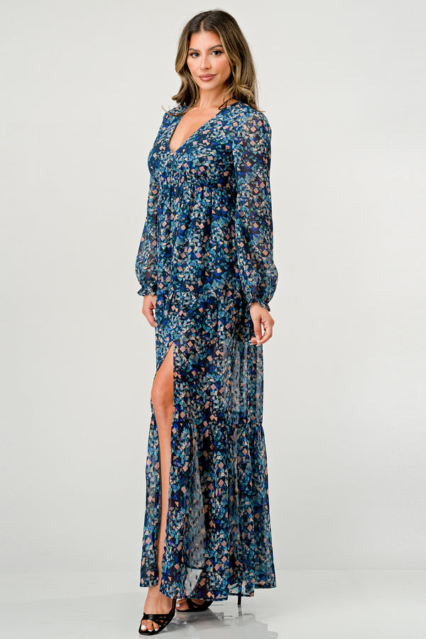 Maxi Dress with Long Sleeves and Side Slit