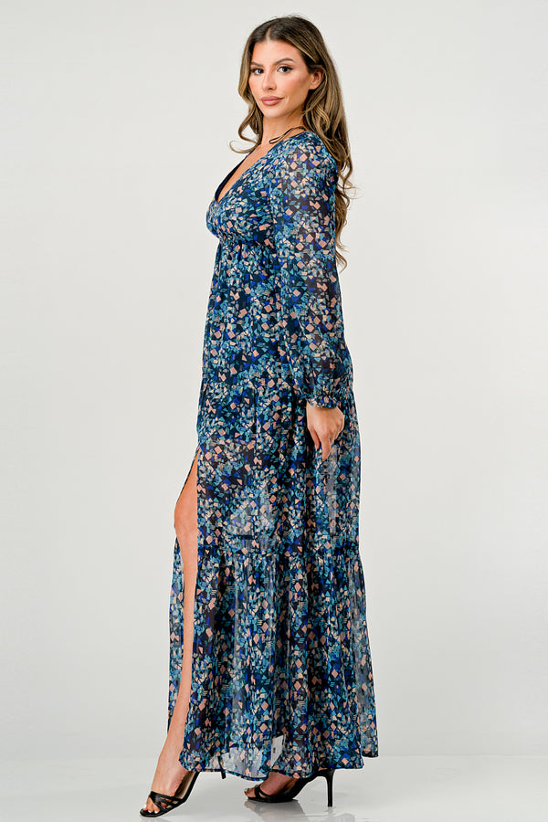 Maxi Dress with Long Sleeves and Side Slit