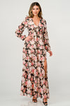 Long Sleeve Maxi Dress with High Slit and Tiered Skirt