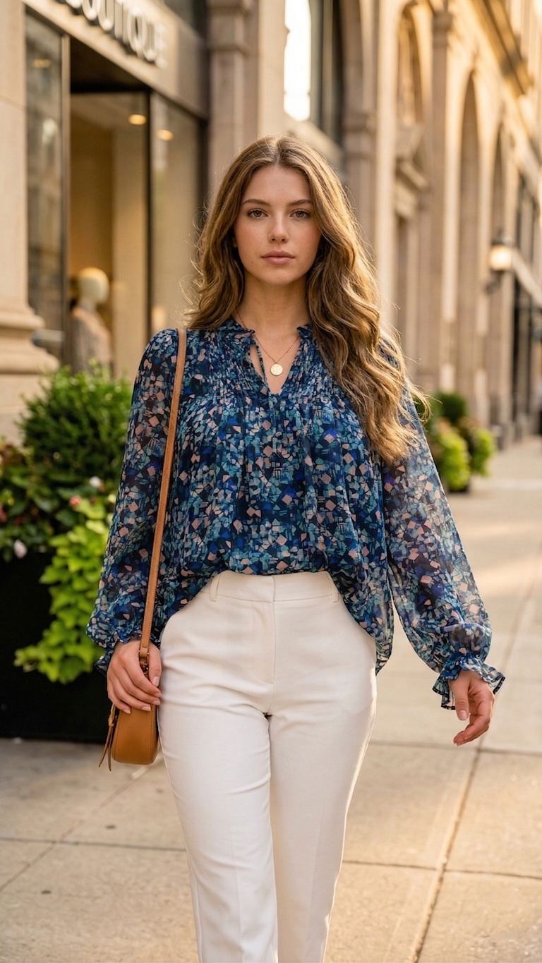 Navy Floral Blouse