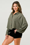 Women's Oversized Button-Up Shirt - Casual and Stylish Cropped Top