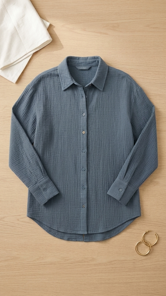 Navy Classic Button Shirt Dress