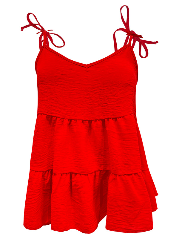 Tie-Strap Tiered Sleeveless Top