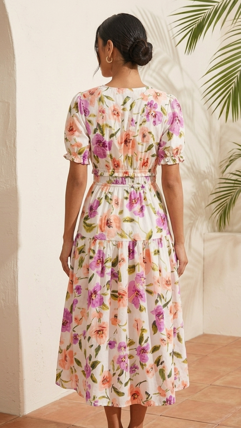 White Ditsy Floral Midi Dress