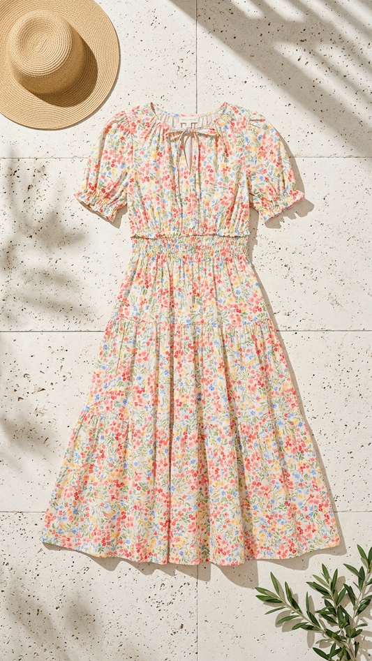 White Ditsy Floral Midi Dress