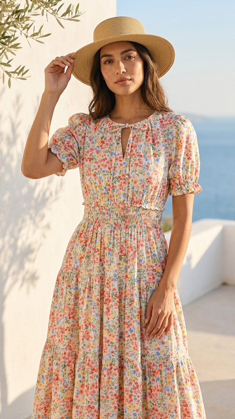 White Big Floral Midi Dress