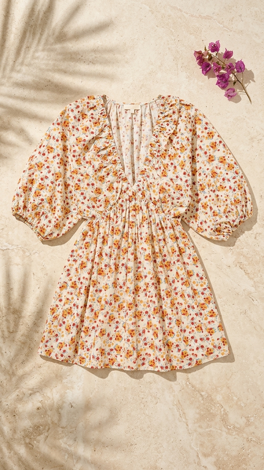 White Orange Resort Floral Dress