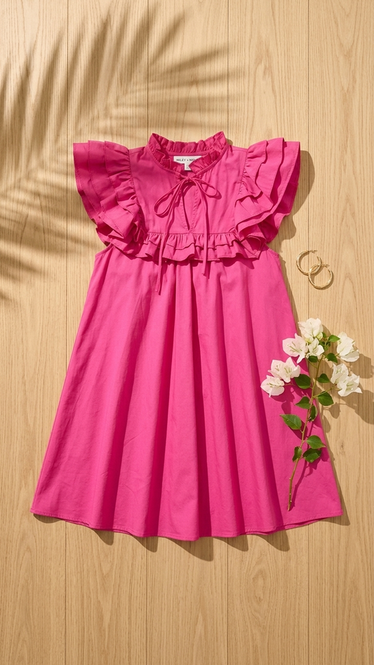 Fuchsia Ruffle Shoulder Dress