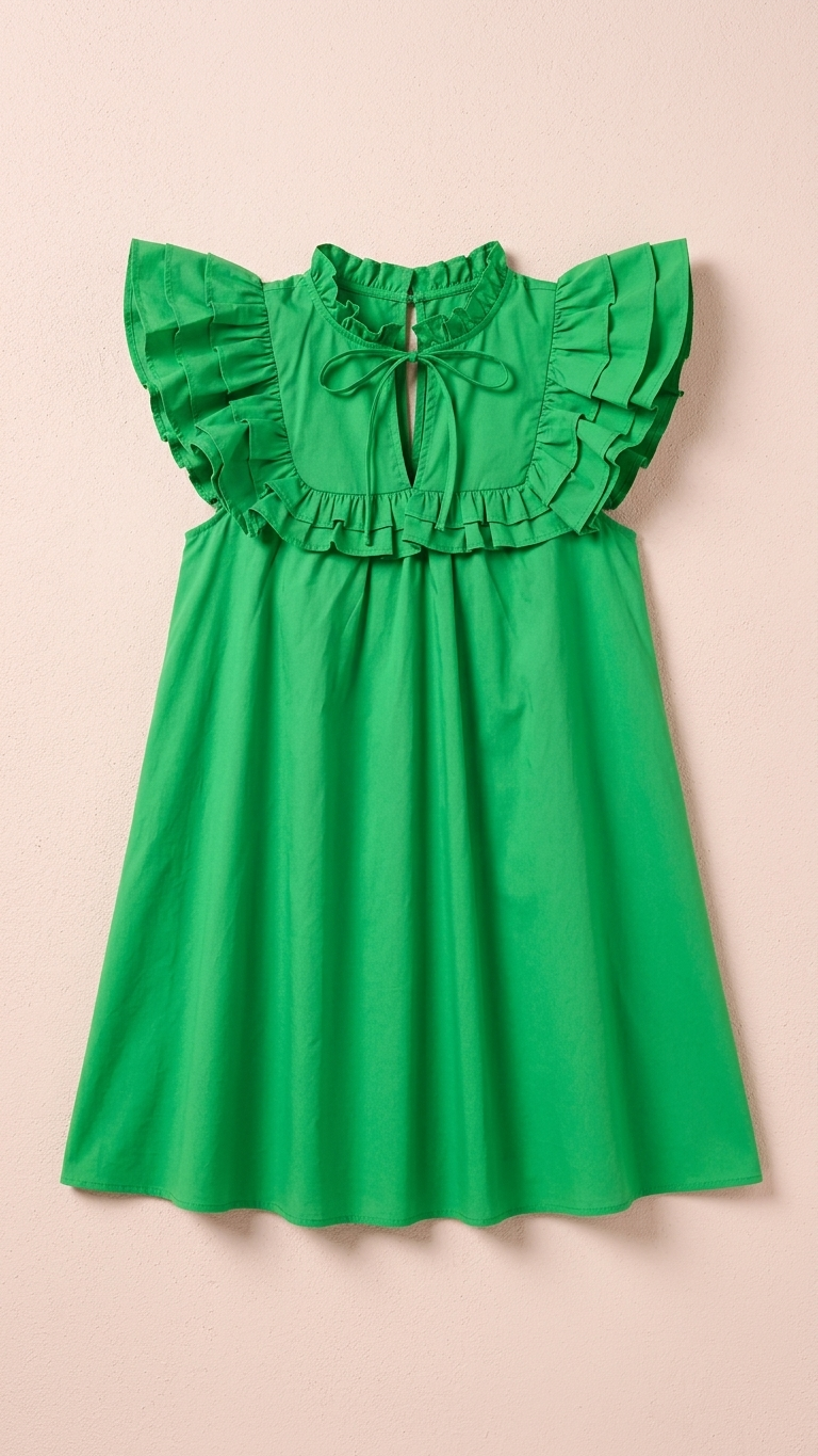 Kelly Green Ruffle Shoulder Dress