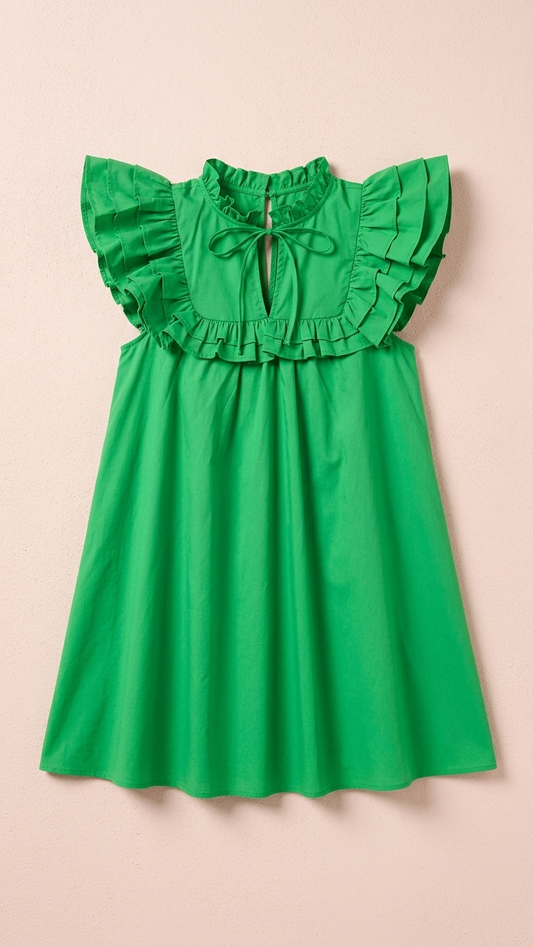 Kelly Green Ruffle Shoulder Dress