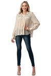 Mesh Blouse Shirt Top with Beaded Jewel Trim