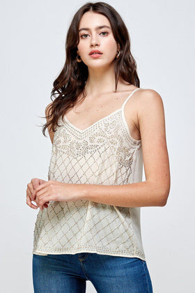 Women's Embellished Spaghetti Strap Camisole Top