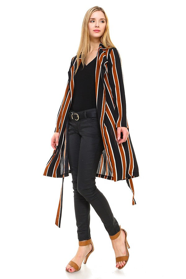 Striped Long Sleeve Belted Jacket