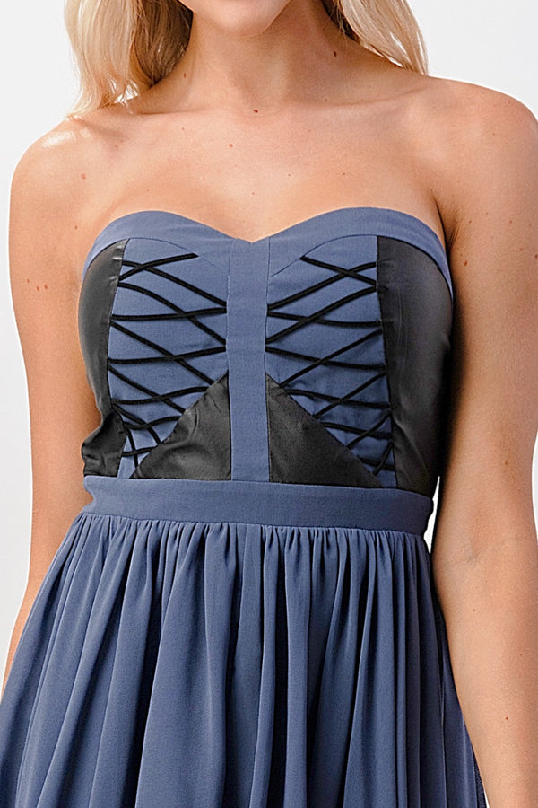 Strapless Lace-Up High-Low Dress