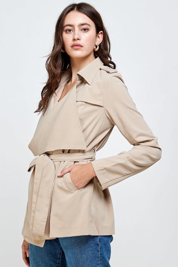 Draped Collar Trench Coat Jacket Top - MILEY + MOLLY