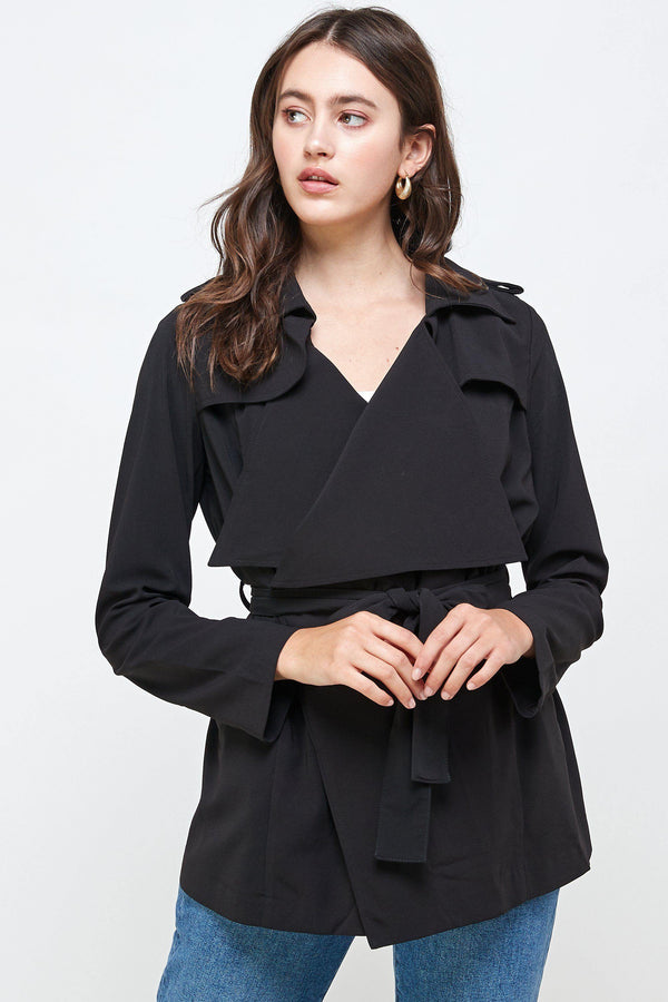 Draped Collar Trench Coat Jacket Top - MILEY + MOLLY