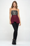 Strapless Laser-Cut Chiffon Peplum Top for Women